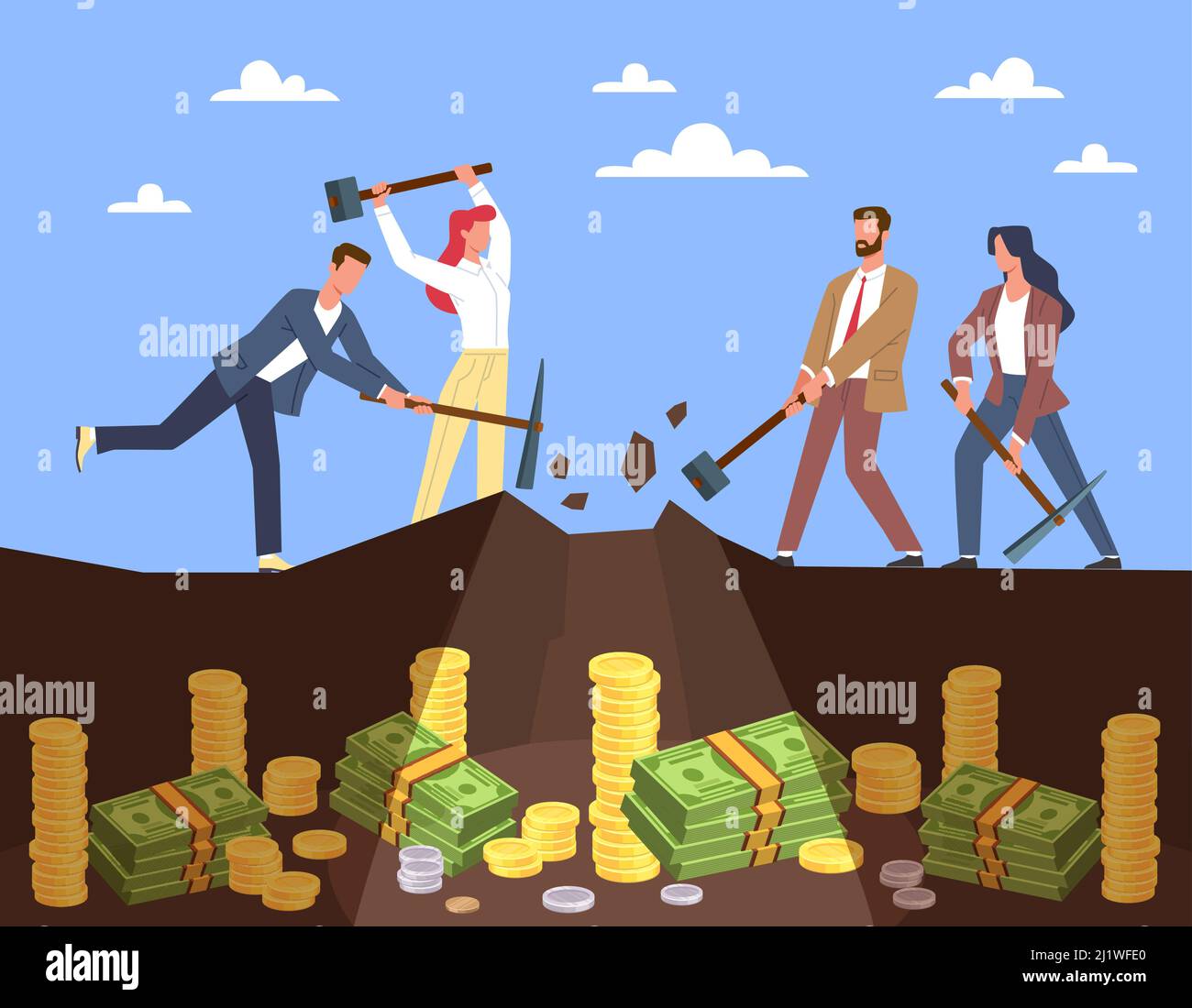 Person worker digging and mining for gold Vector Image