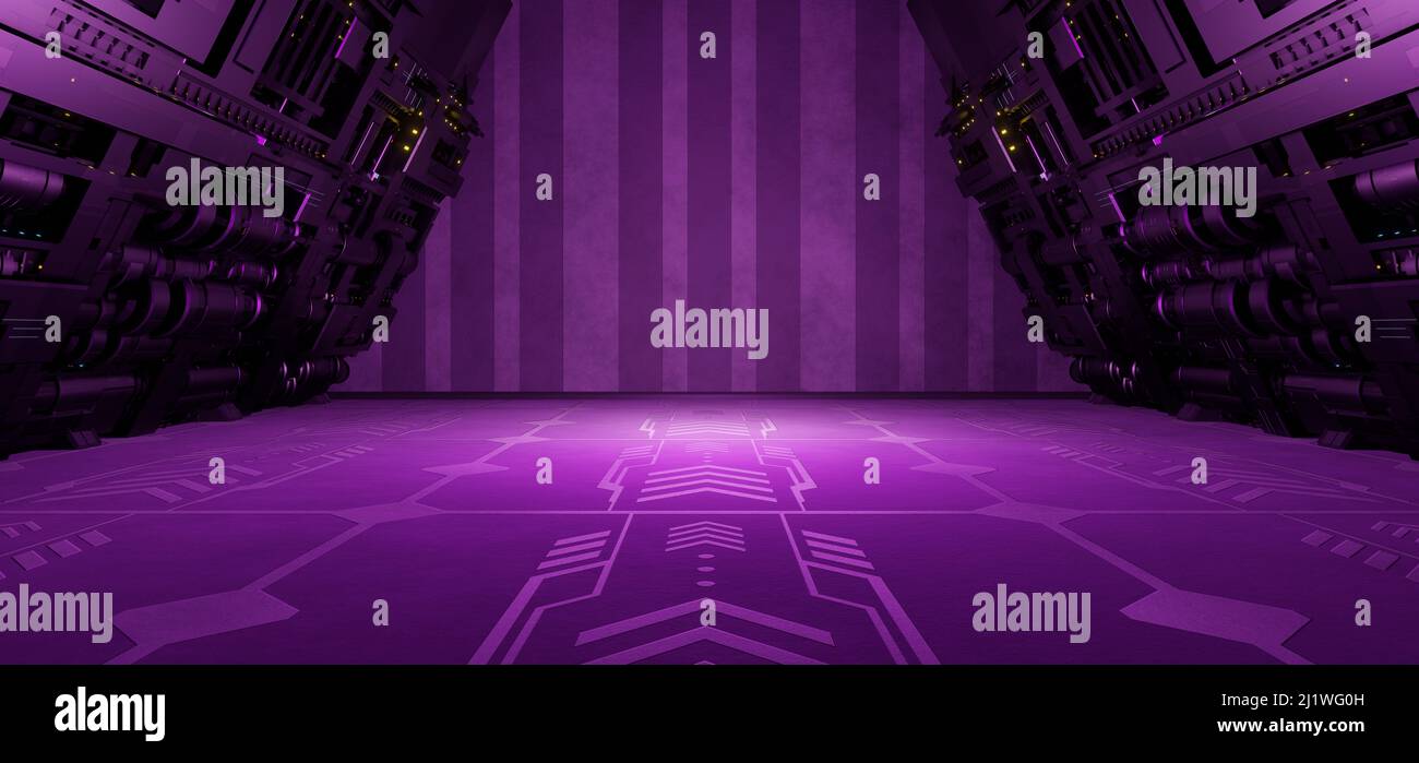 Futuristic Cyber Sci Fi Schematic Metal Reflective Neon Glowing Purple ...