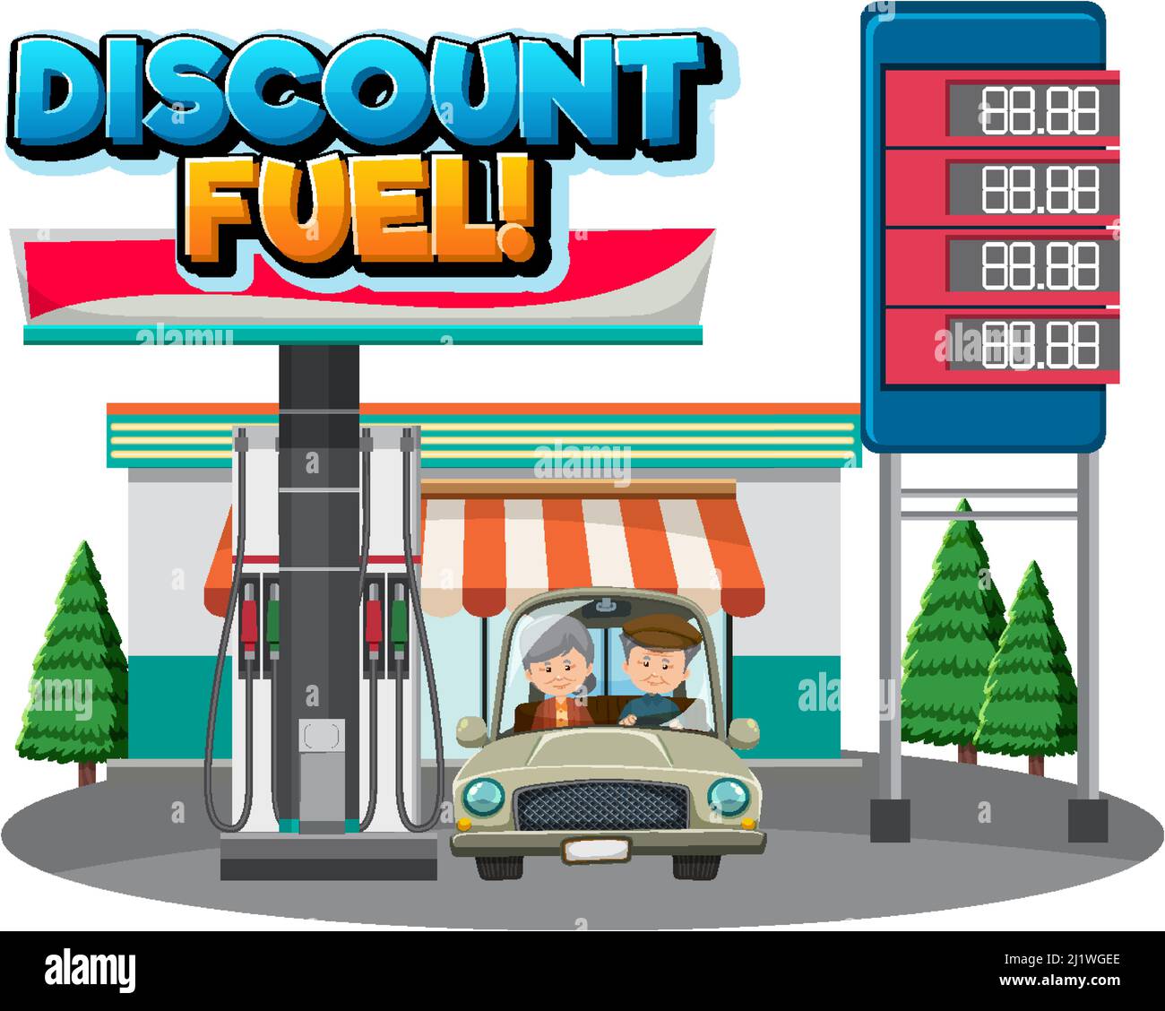 Gas station with discount fuel illustration Stock Vector Image & Art