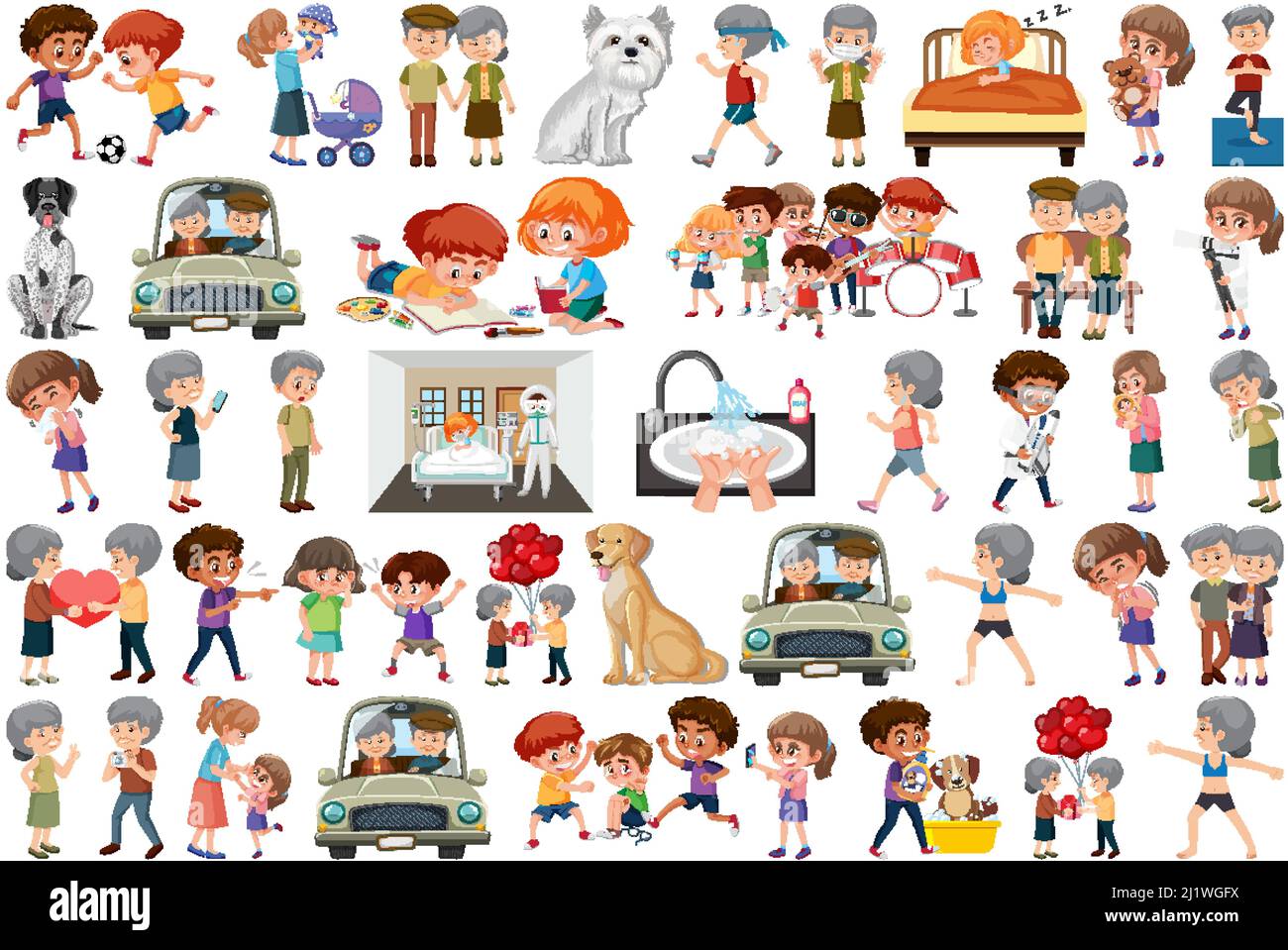 Set of different activities people in cartoon style illustration Stock ...