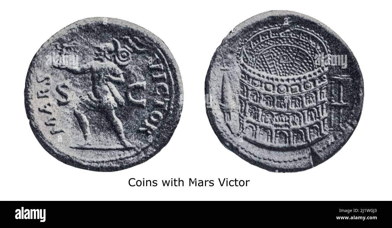 Coin. with Mars Victor from the book ' Religious Character of Ancient Coins ' by Jeremiah Zimmerman published in 1908 by Spink & Son Ltd. Stock Photo