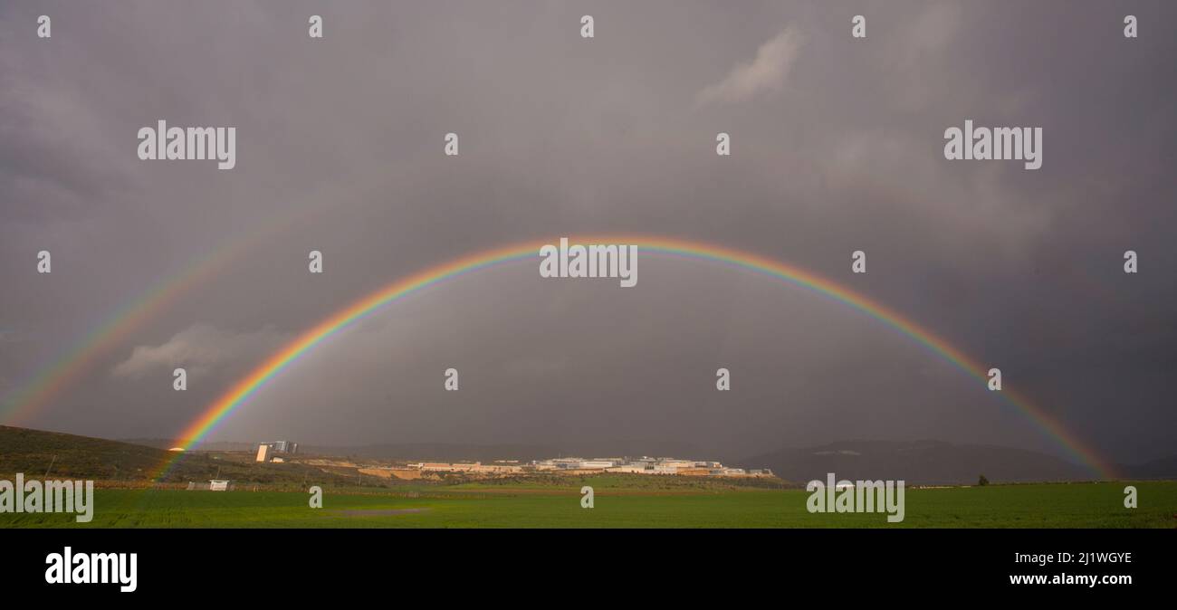 Full Double Rainbow Photographed in Israel in January Stock Photo