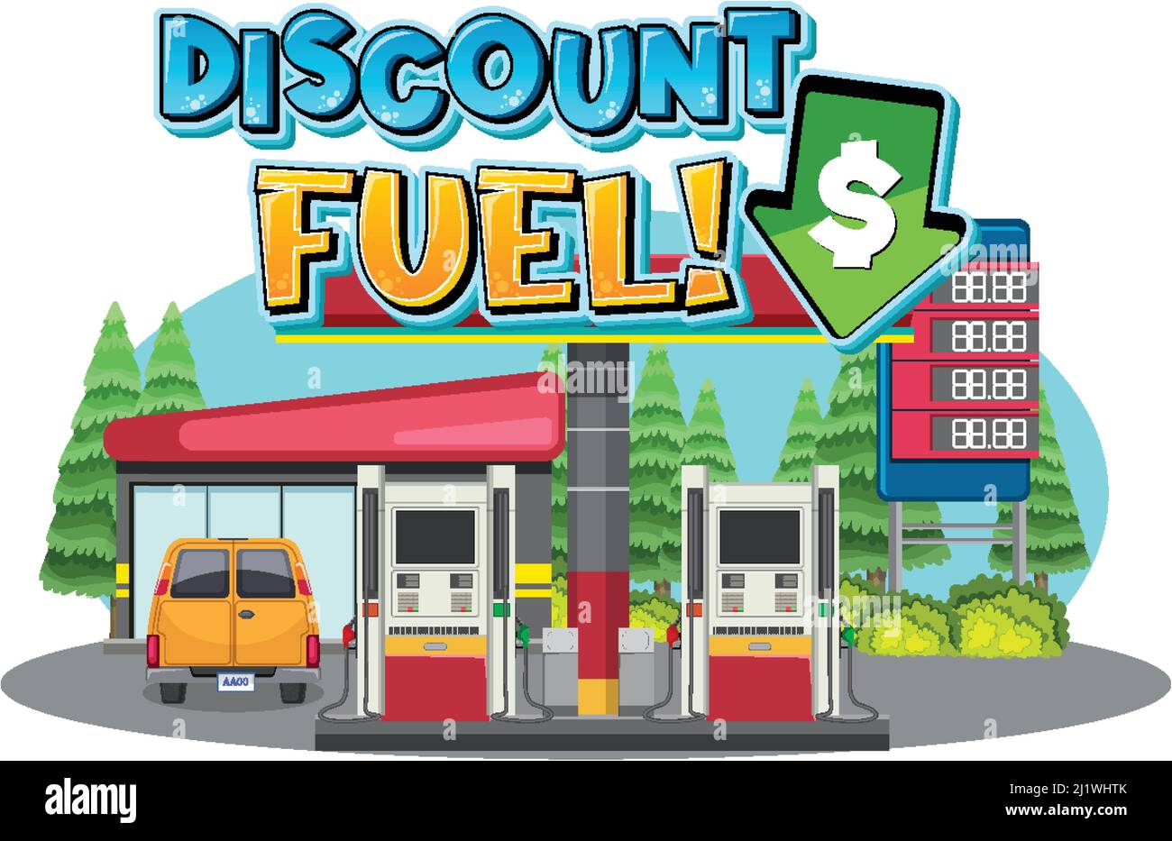 Gas station with discount fuel word logo illustration Stock Vector