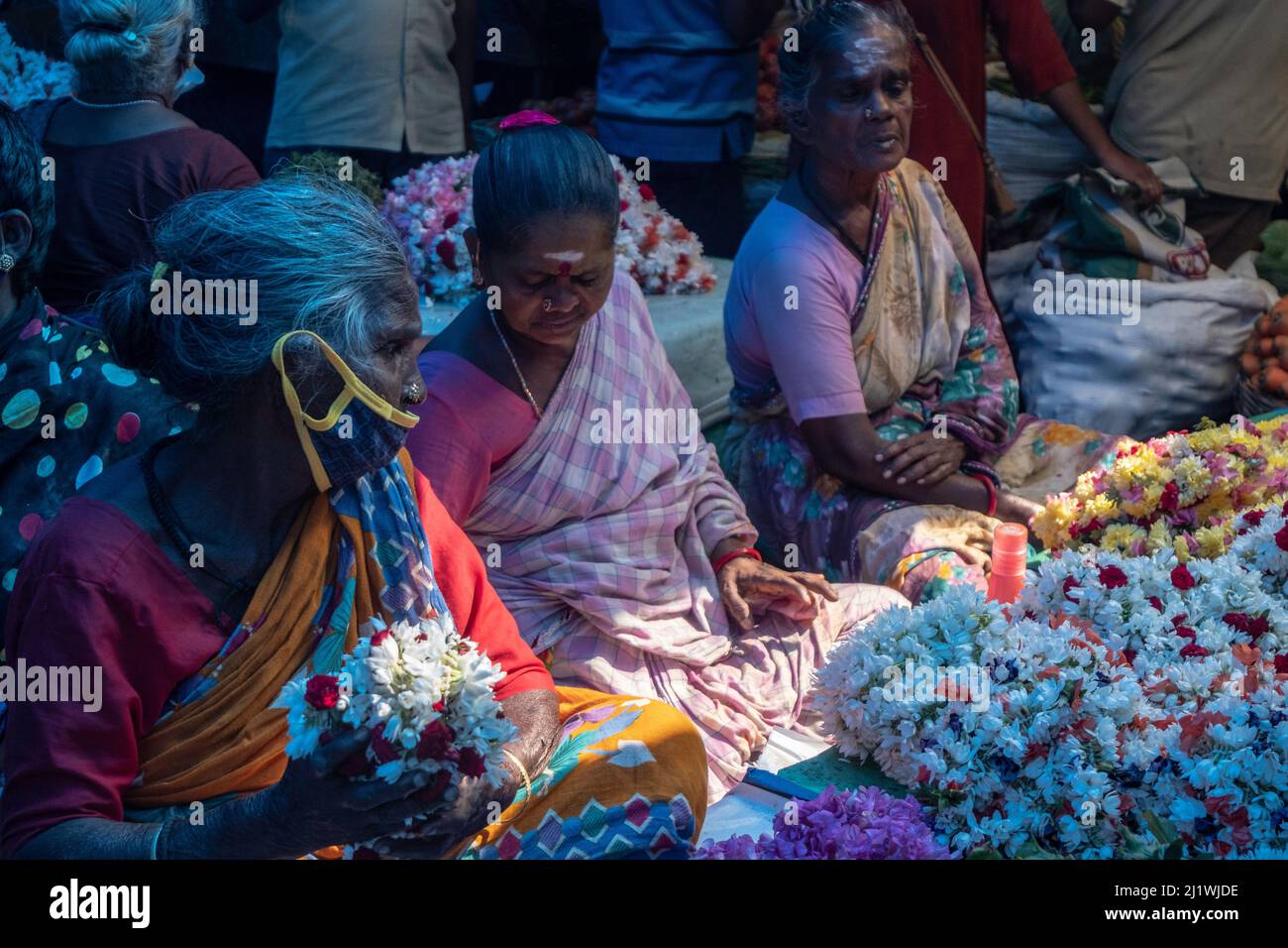 flower petals for sale at the Marketplace at Tiruvannamalai, Tamil Nadu