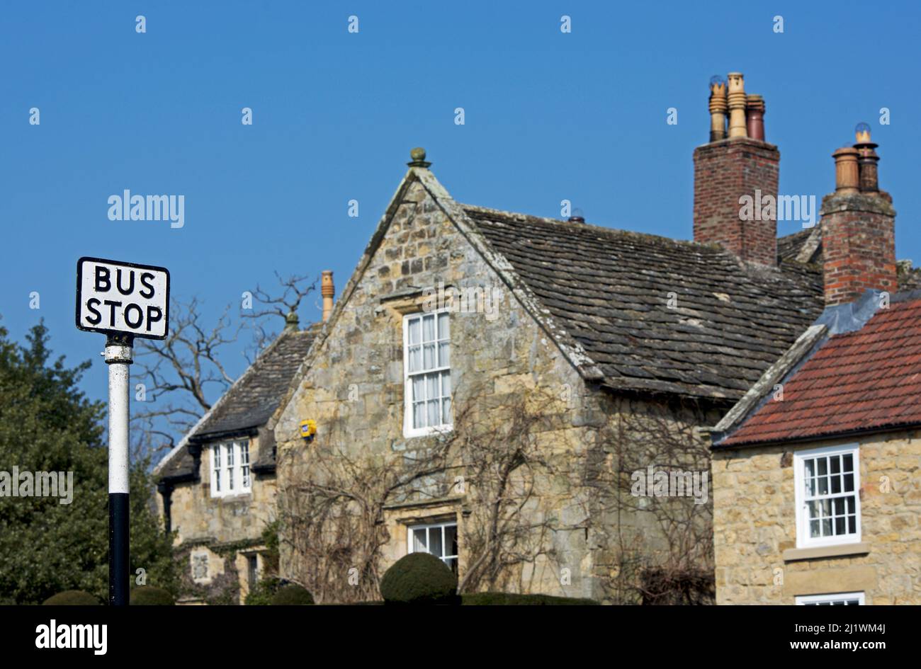 Bus stop in the village of Coxwold, in Hambleton district, North Yorkshire, England UK Stock Photo
