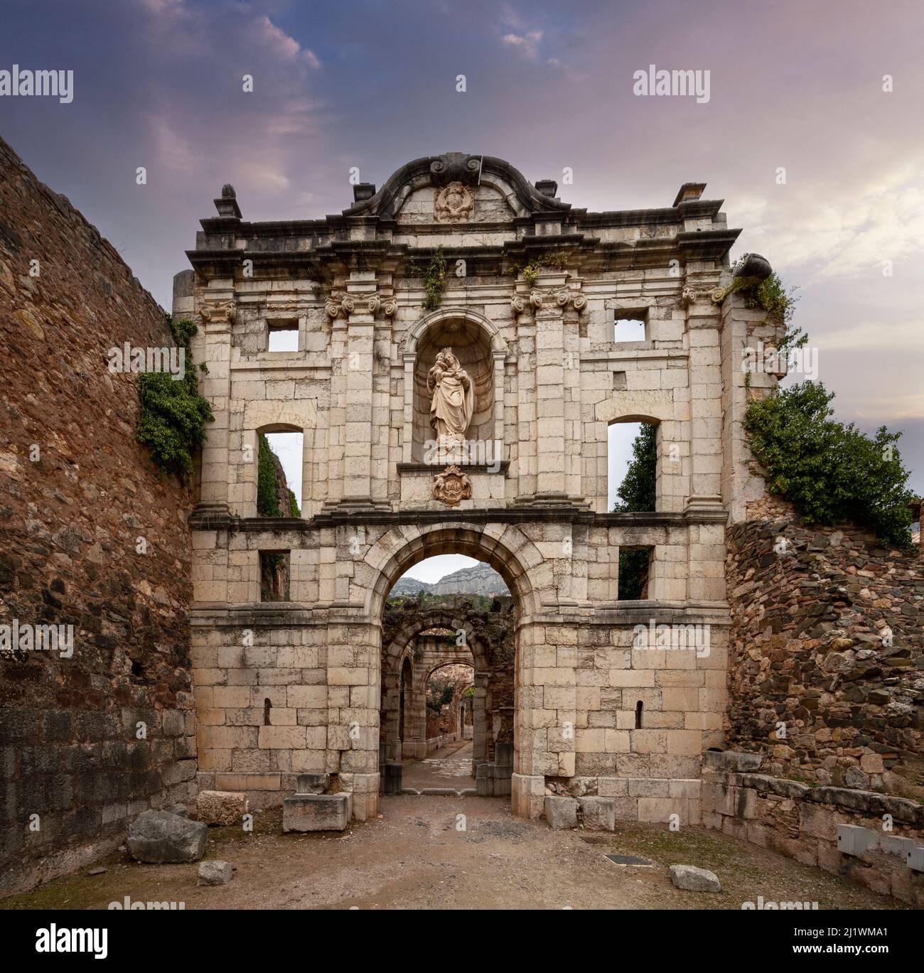 Entrance arches to the charterhouse of Santa María de Escaladei, in El Priorato, province of Tarragona, Catalonia, Spain Stock Photo