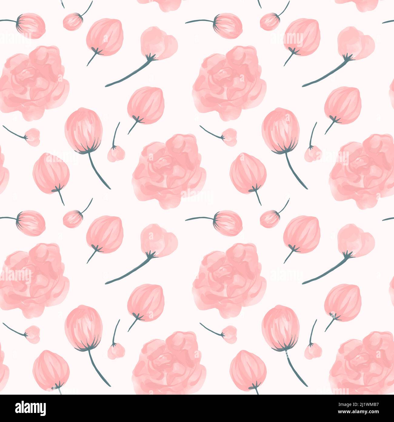 Vector Seamless wedding pattern with delicate pink watercolor flowers ...