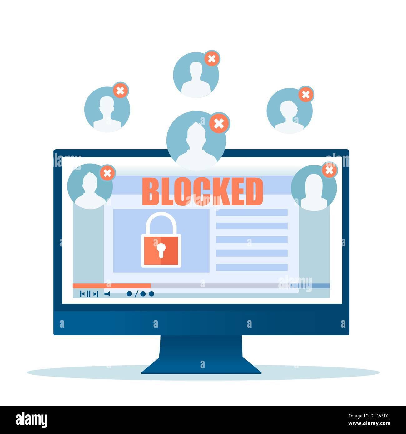 Vector of a desktop with blocked access to a website to multiple users Stock Vector