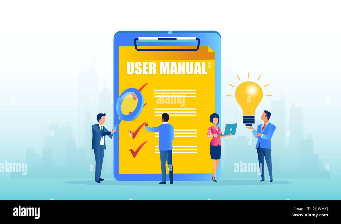 Vector of business people reading an user manual Stock Vector