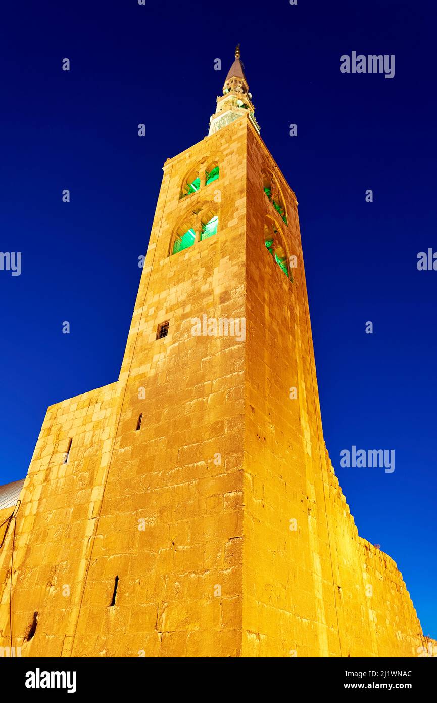 Syria. The minaret of a mosque in Old Damascus. Stock Photo