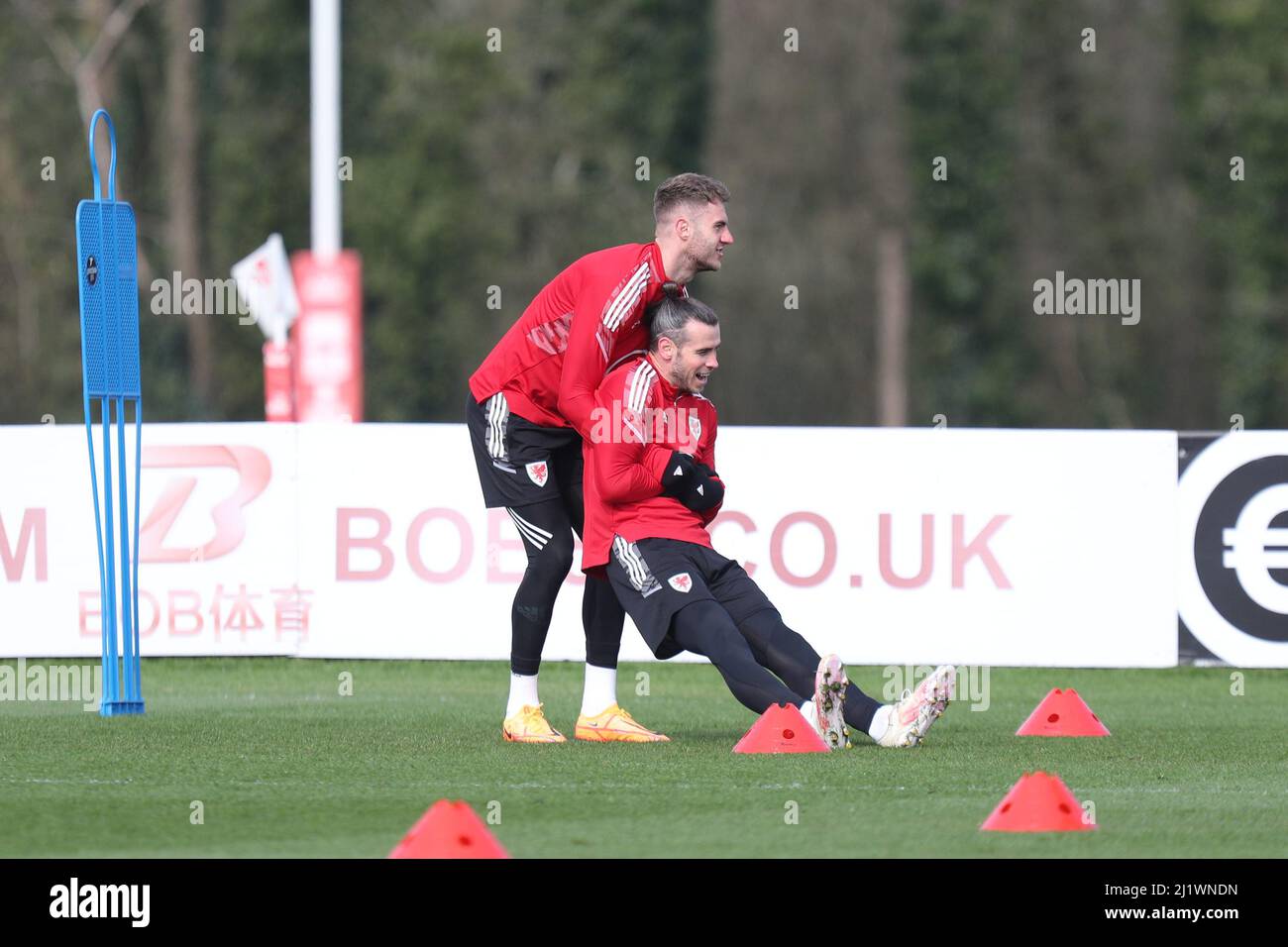 Hensol, Wales, UK. 28th Mar, 2022. Joe Rodon And Gareth Bale Get Close ...