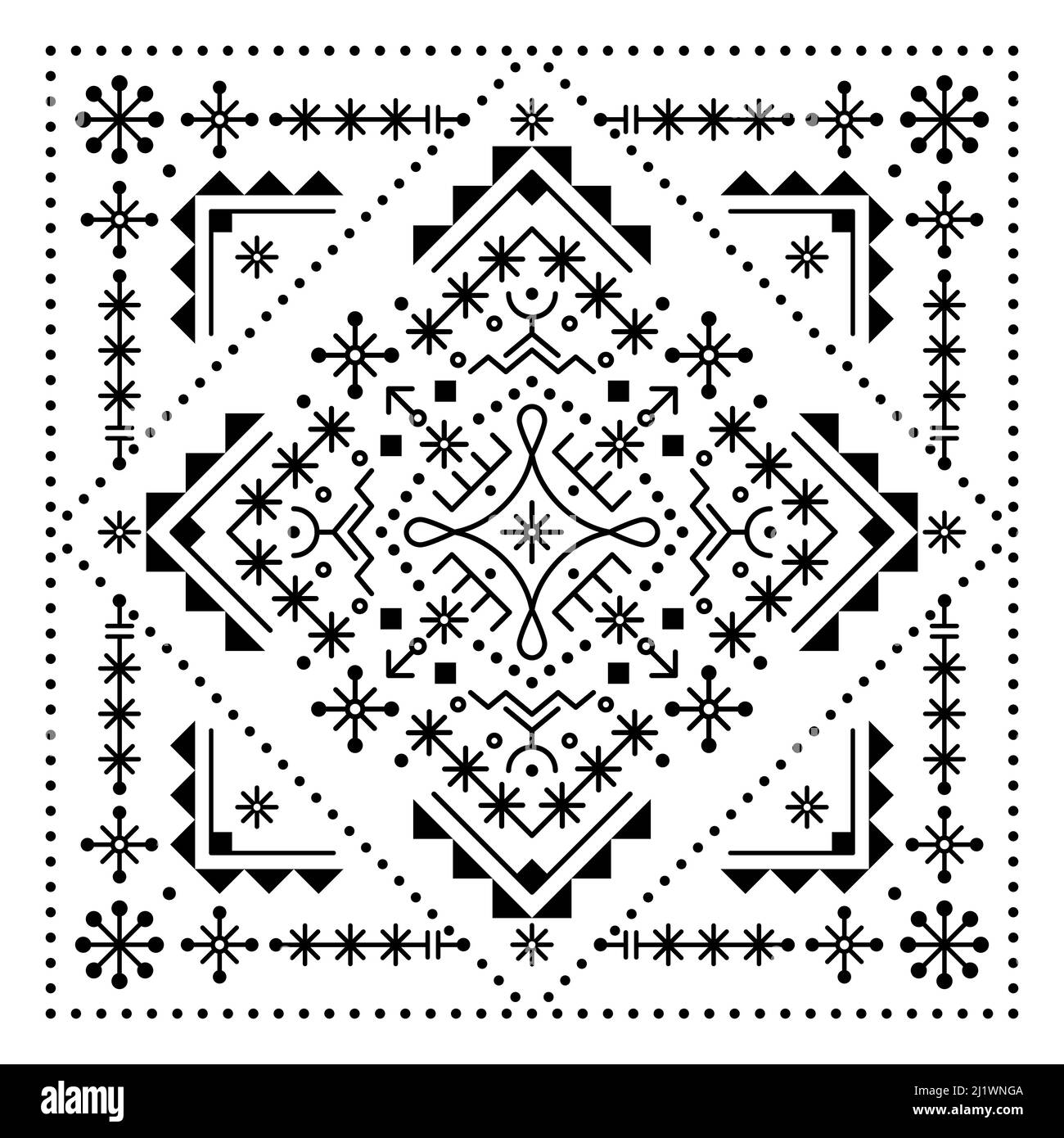 Tribal line vector greeting card or invitation design in square, geometric pattern inspired by Icelandic rune art Stock Vector