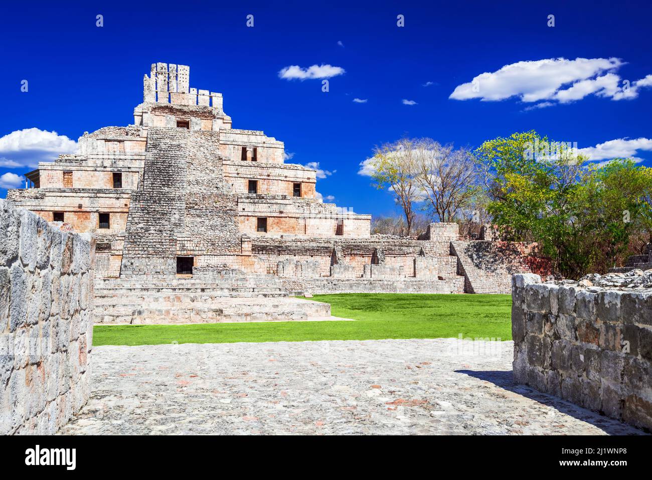 Edzna, Yucatan. Maya Empires ruins of Pyramid Five Floors, Campeche region. Famous Mayan ruins in Mexico. Stock Photo