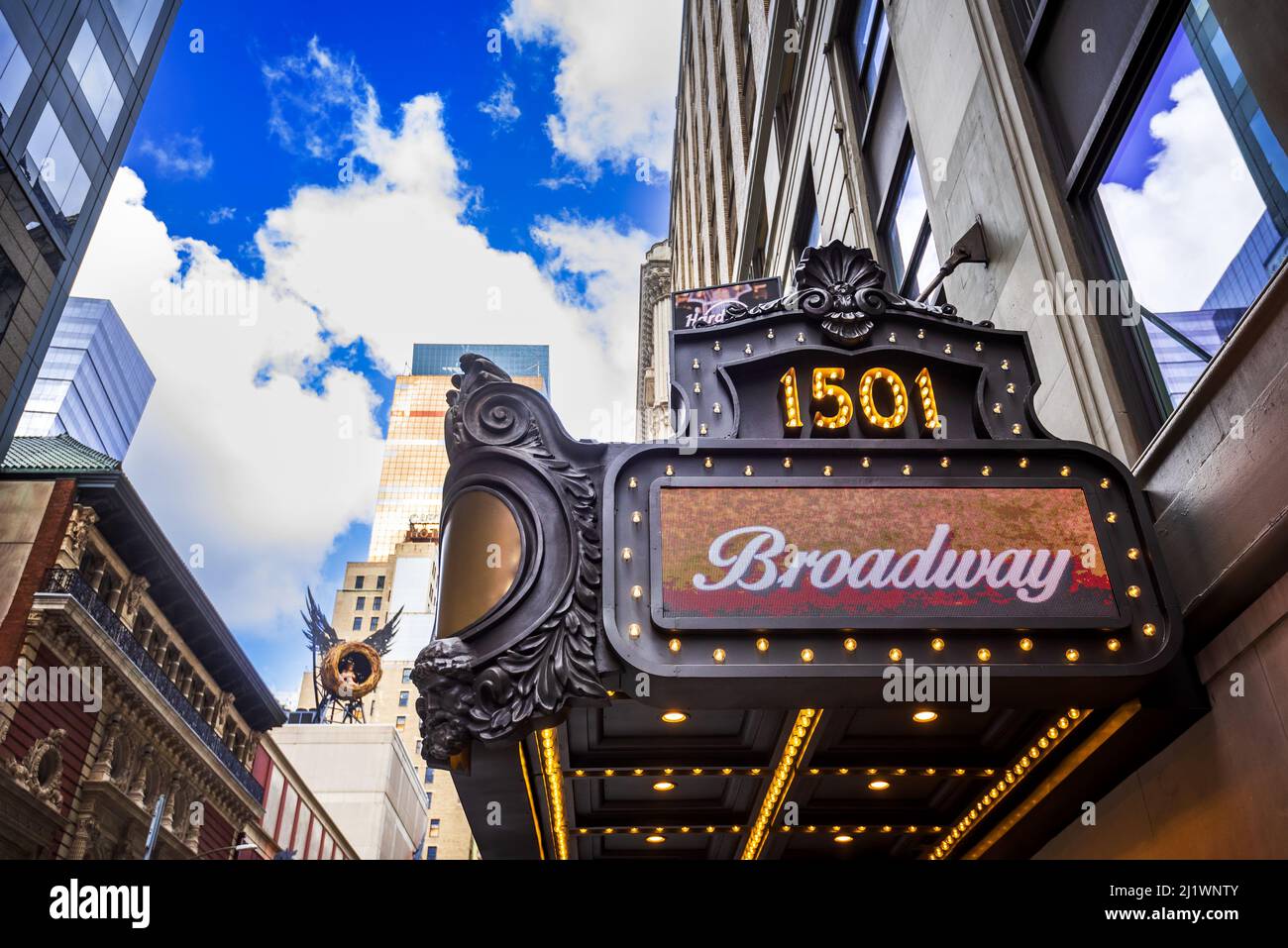 New York, United States - September 2019: Famous Times Square features with Broadway Theaters and is a symbol of New York City. Stock Photo