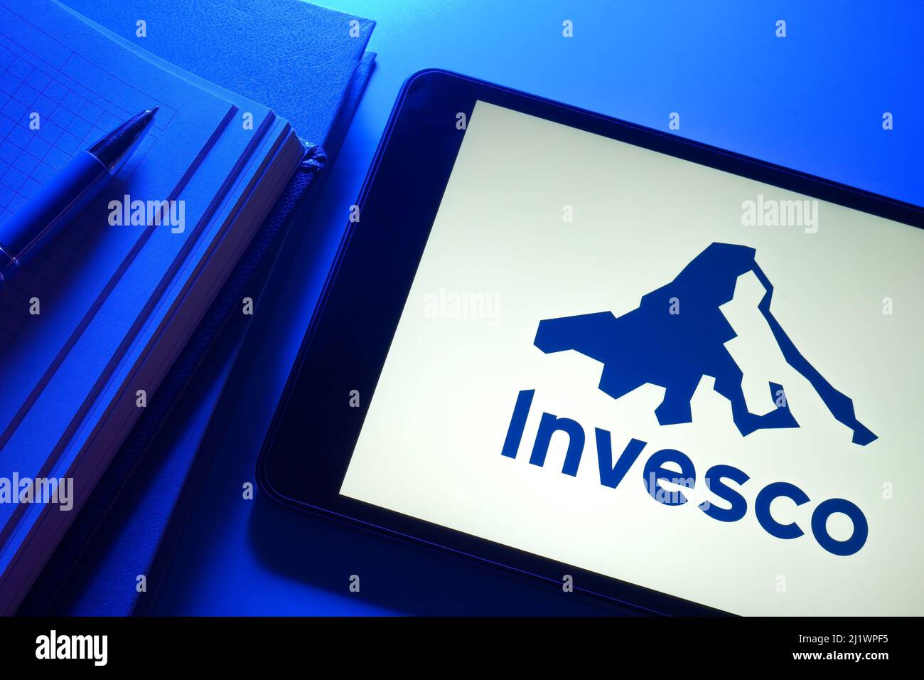 KYIV, UKRAINE - March 13, 2022. Invesco Ltd company logo on the screen. Stock Photo