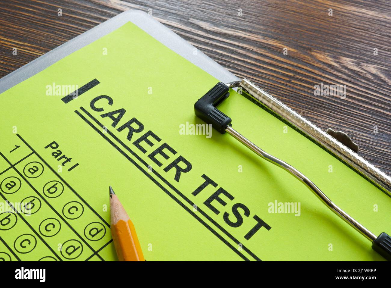 Career test empty form, pensile and clipboard. Stock Photo
