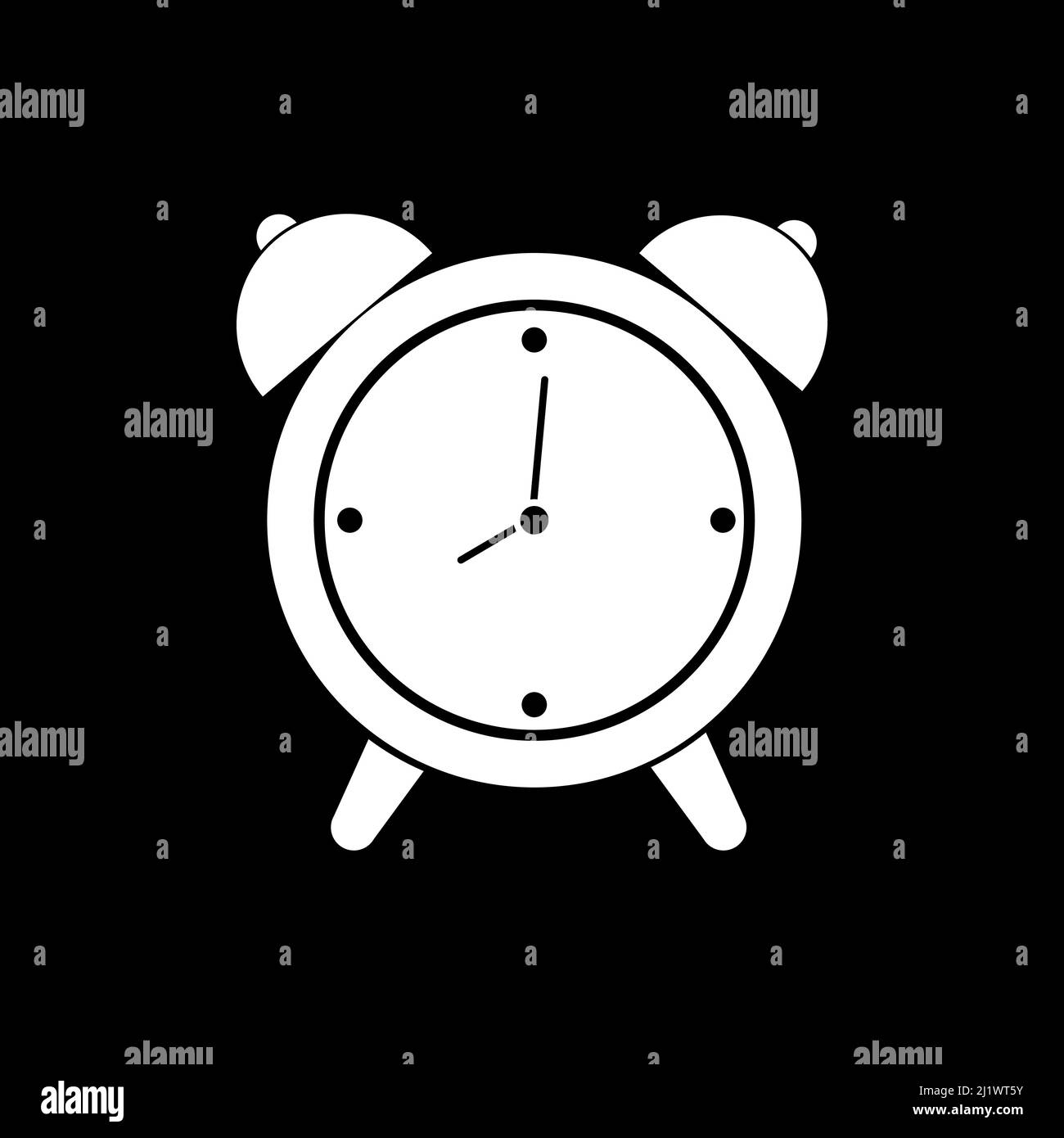 Alarm clock icon silhouette, vector illustration of a white alarm clock on a black background