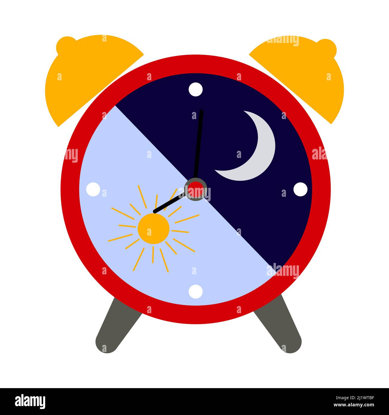Alarm clock icon, flat color illustration of an alarm clock with moon