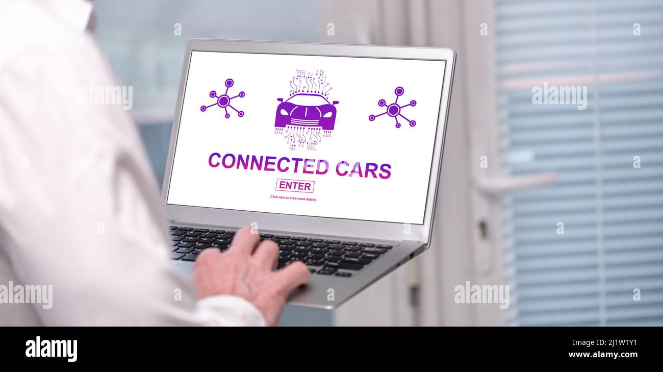 Laptop screen displaying a smart car concept Stock Photo - Alamy
