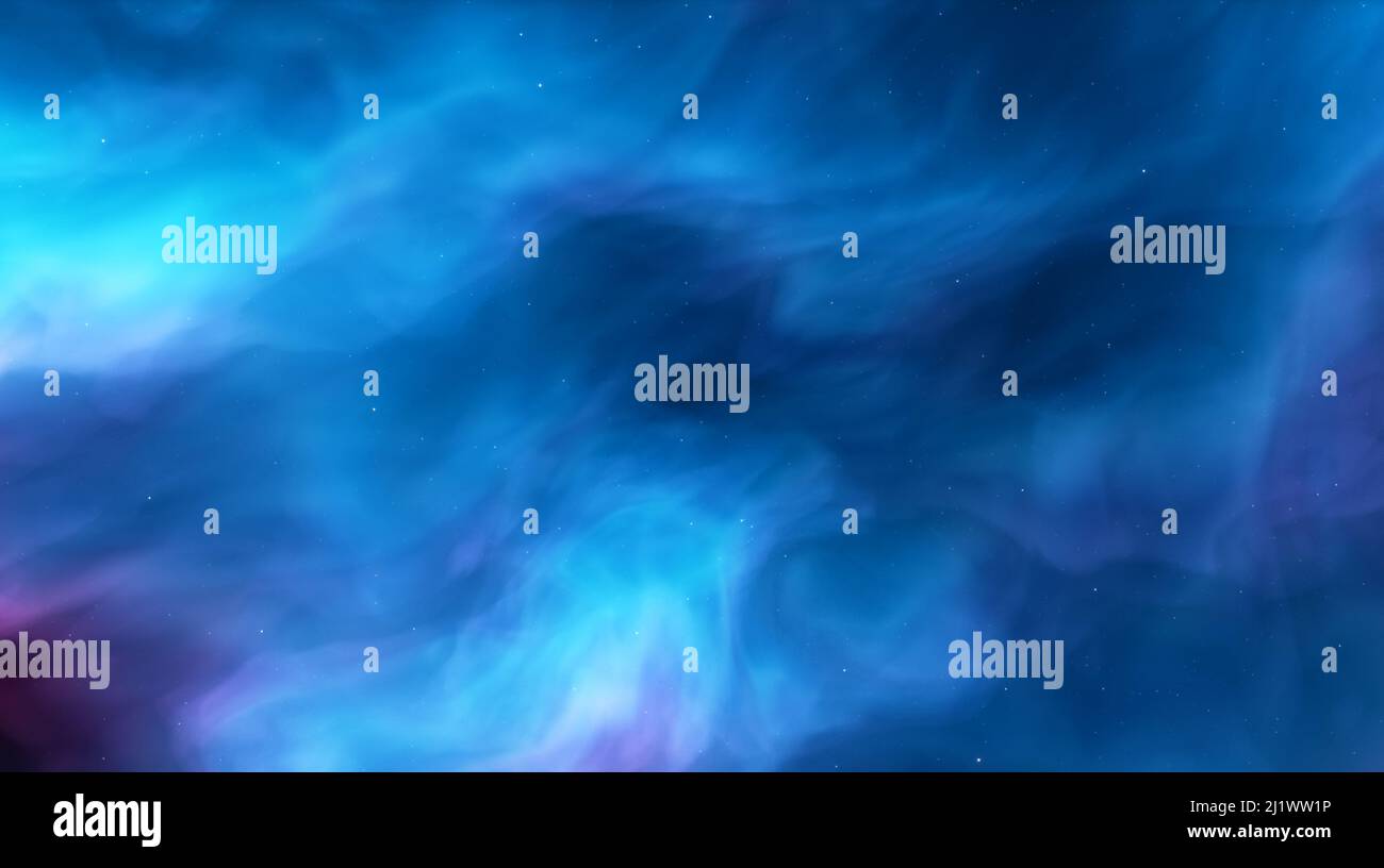 Blue cosmic nebula, clouds of dust and gas in space. Birth of new stars ...