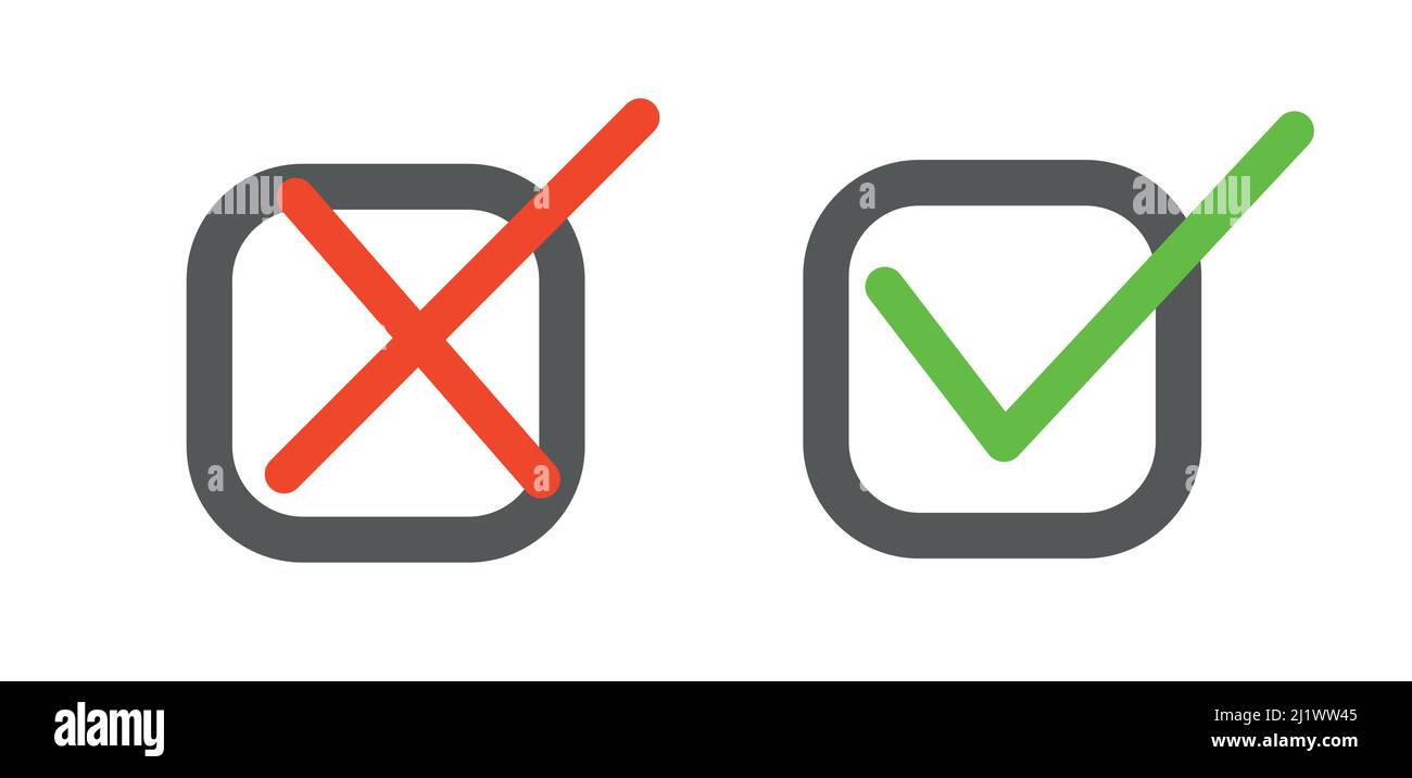 Tick icon set. Stylish check mark icon set in green and red color Stock ...