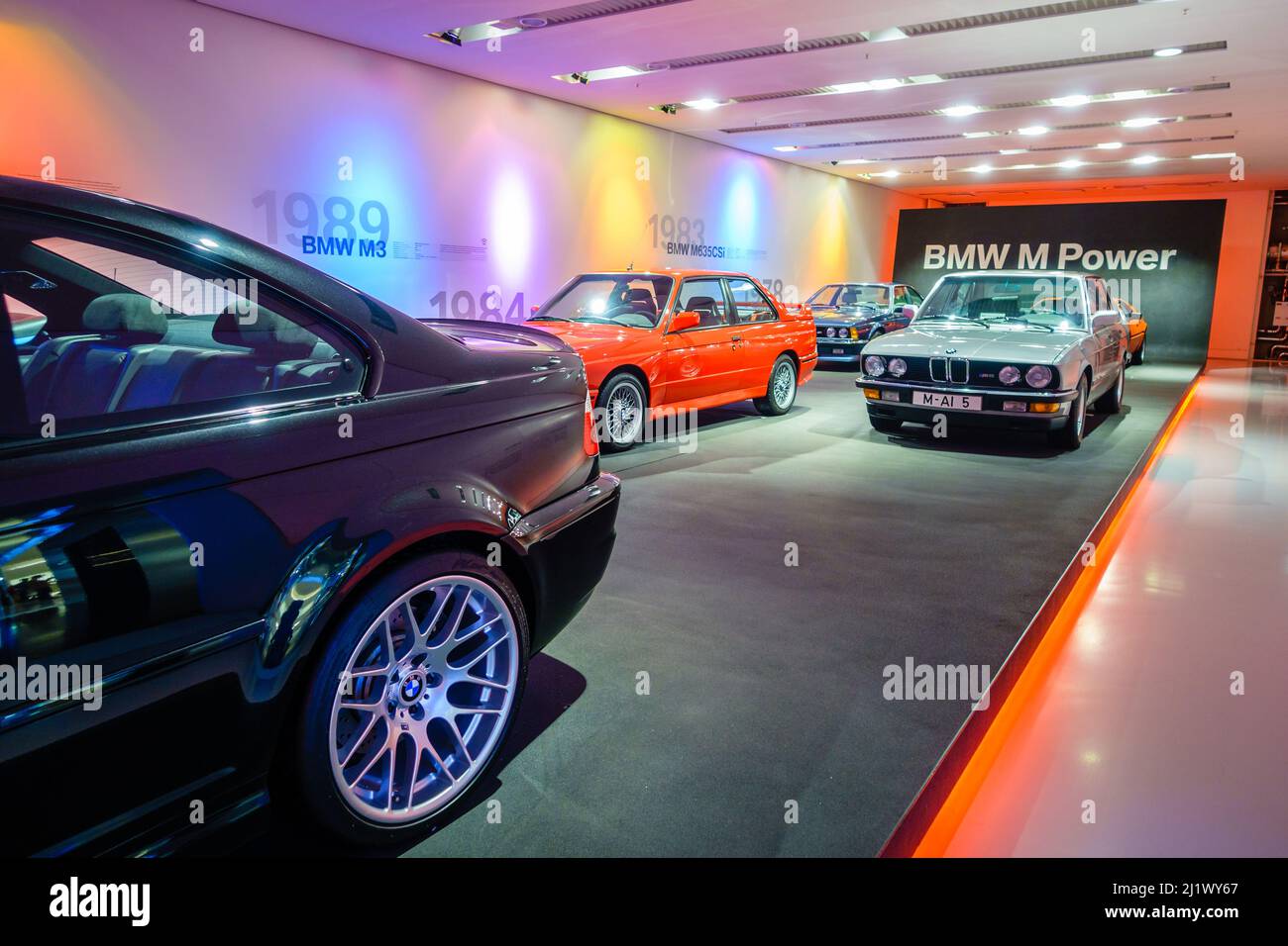 Munich, Germany, September 29, 2015: BMW M models lineup on display at BMW Museum in Munich, Germany Stock Photo