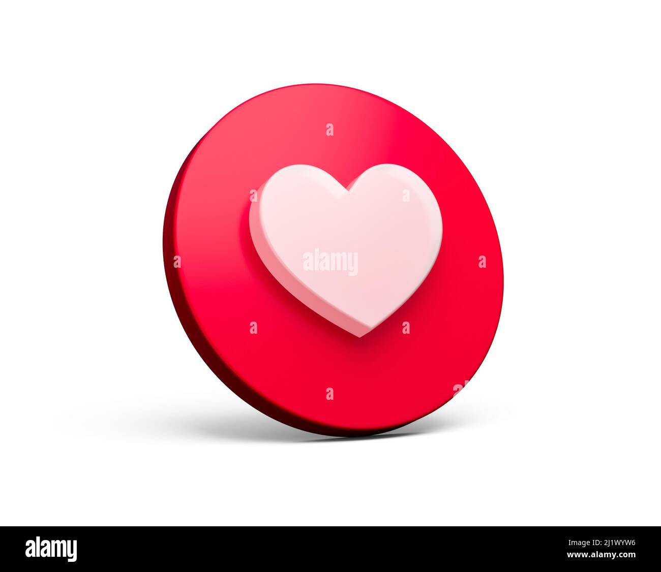 A 3d rendering illustration of a pink heart on a red circle isolated on ...