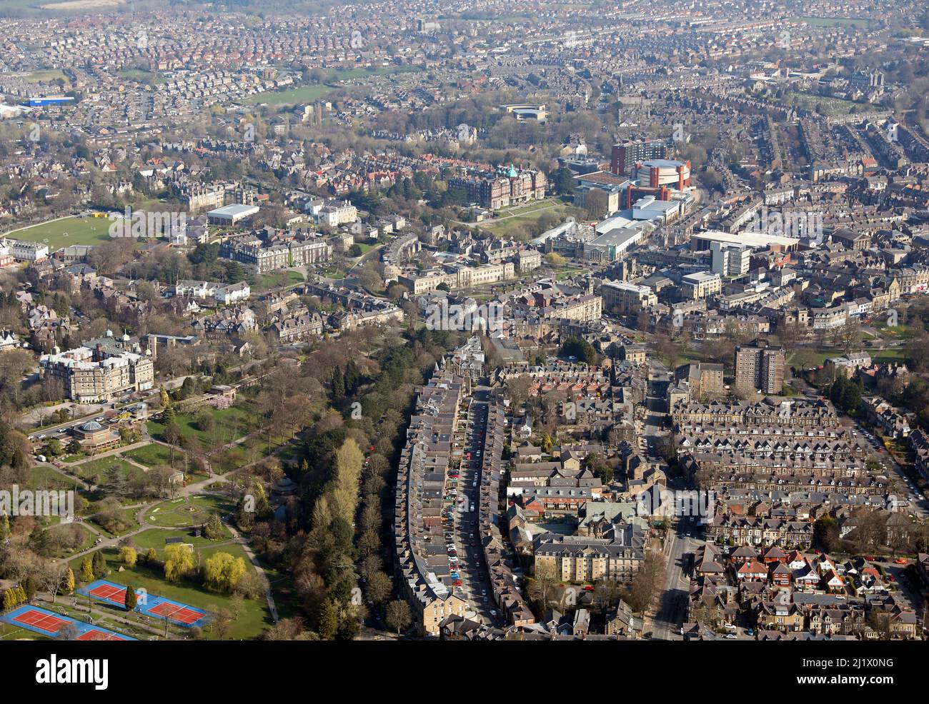 aerial view of Harrogate town centre looking down Valley Drive and Cold