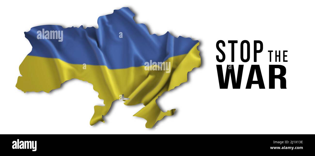 Ukrainian flag and map illustration of war against Russia - War in Ukraine against Russian soldiers - Banner 2022 Stock Photo