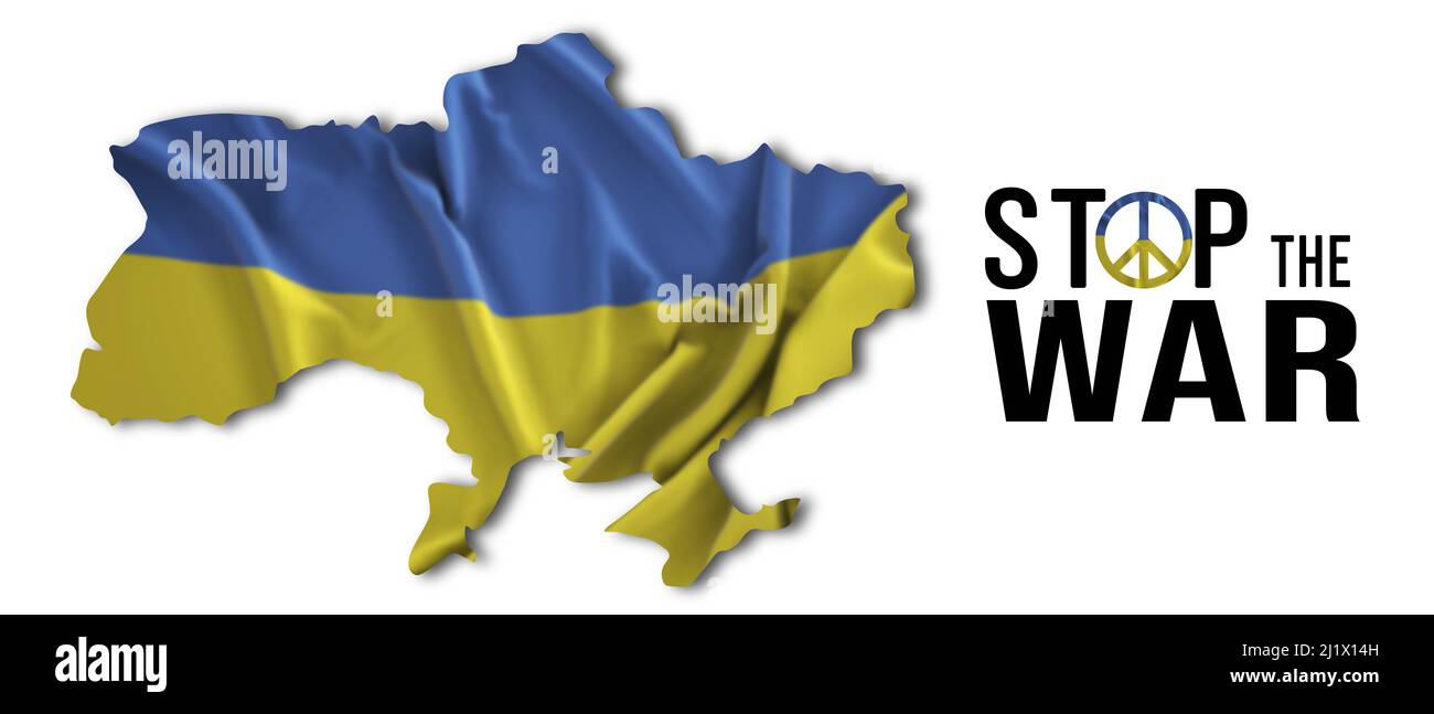 Ukrainian flag and map illustration of war against Russia - War in Ukraine against Russian soldiers - Banner 2022 Stock Photo