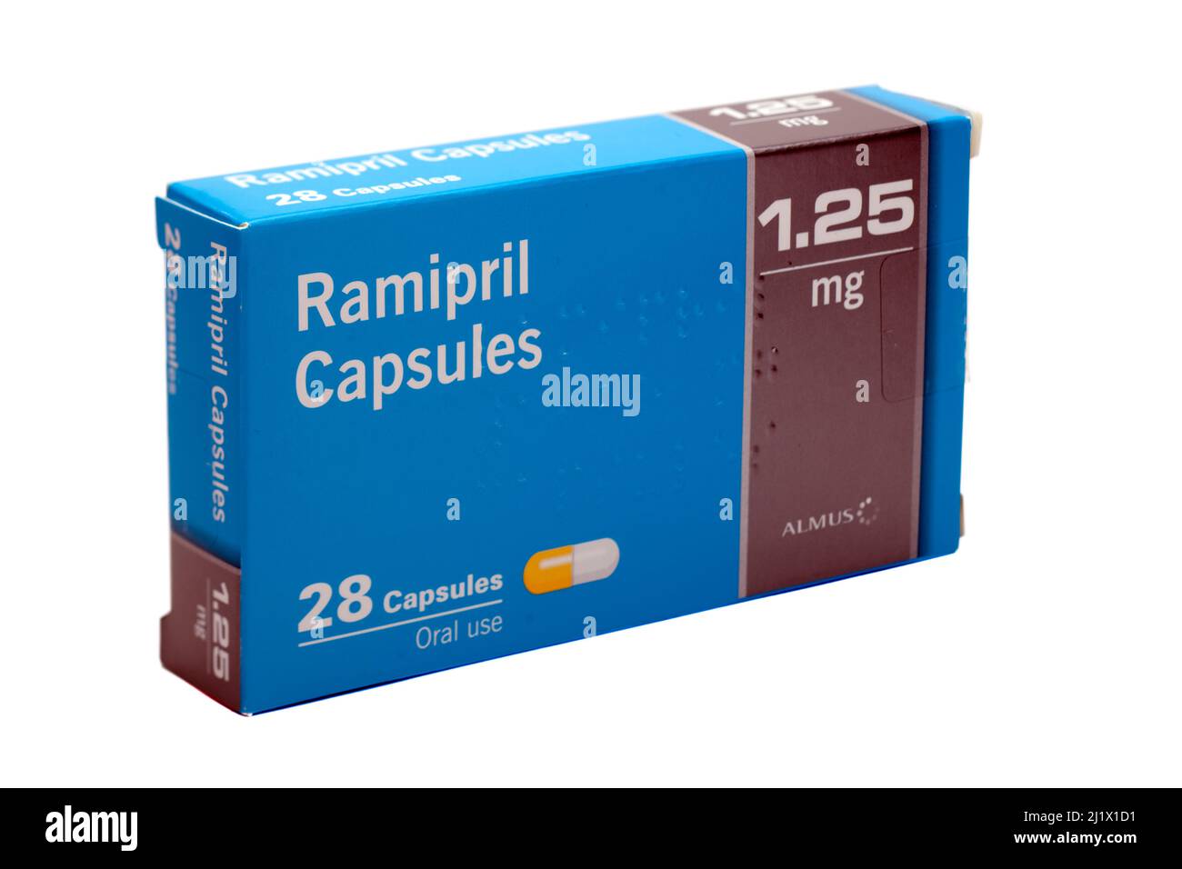 Box of 28 1.25 Ramipril capsules Stock Photo
