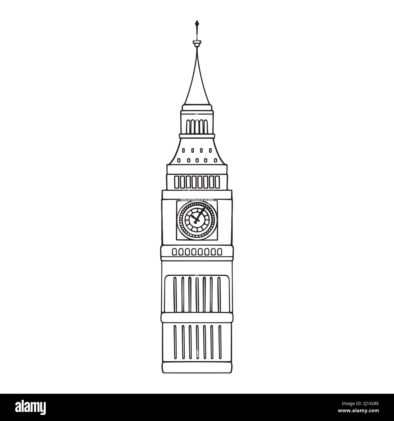 vector doodle drawing of Big Ben. sights, symbols of England. World famous landmark London. Stock Vector