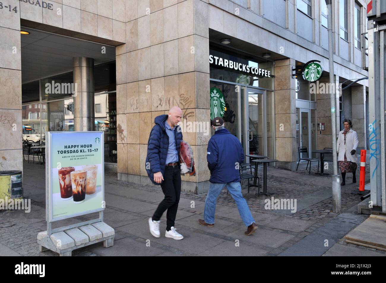Copenhagen/Denmark/.28 March 2022/. Starbucks coffee cafe in danish capital Copenhagen Denmark