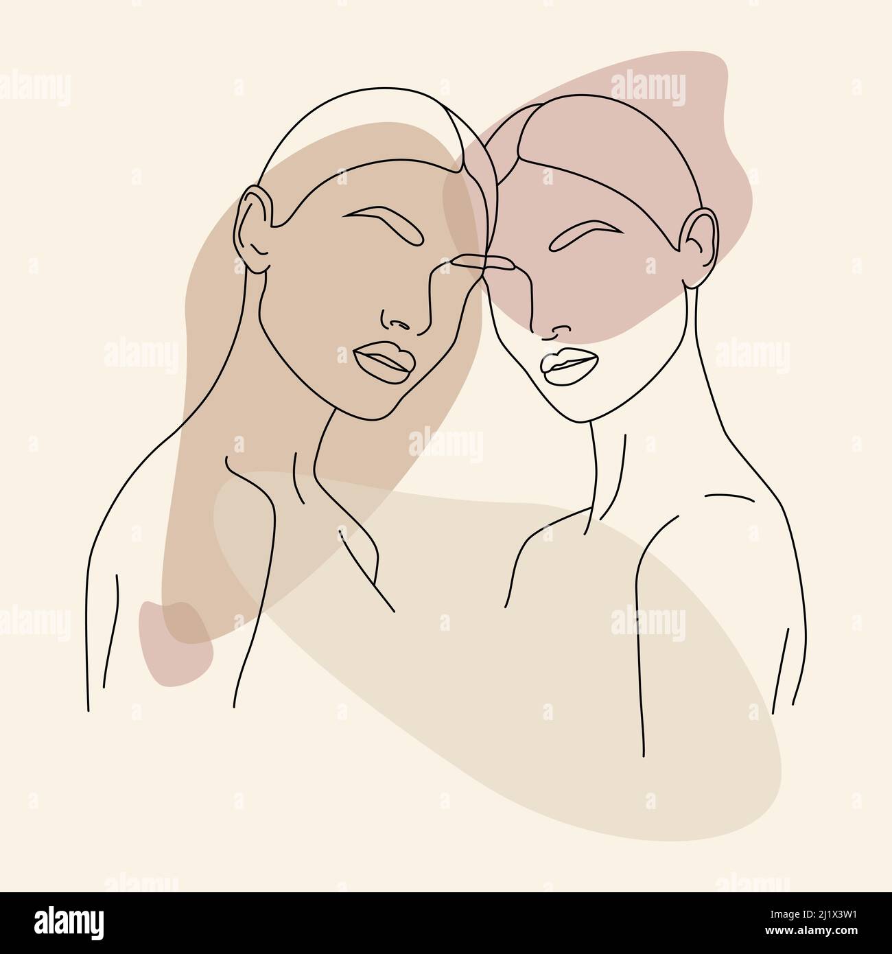 Abstract minimalistic female figures. Vector fashion illustration of a female face in one linear style. Stock Vector