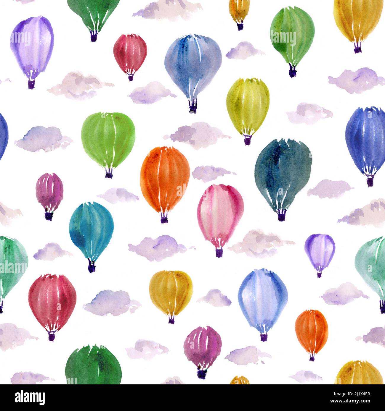 Seamless hand painted Multi colour hot air balloon Pattern Stock Photo