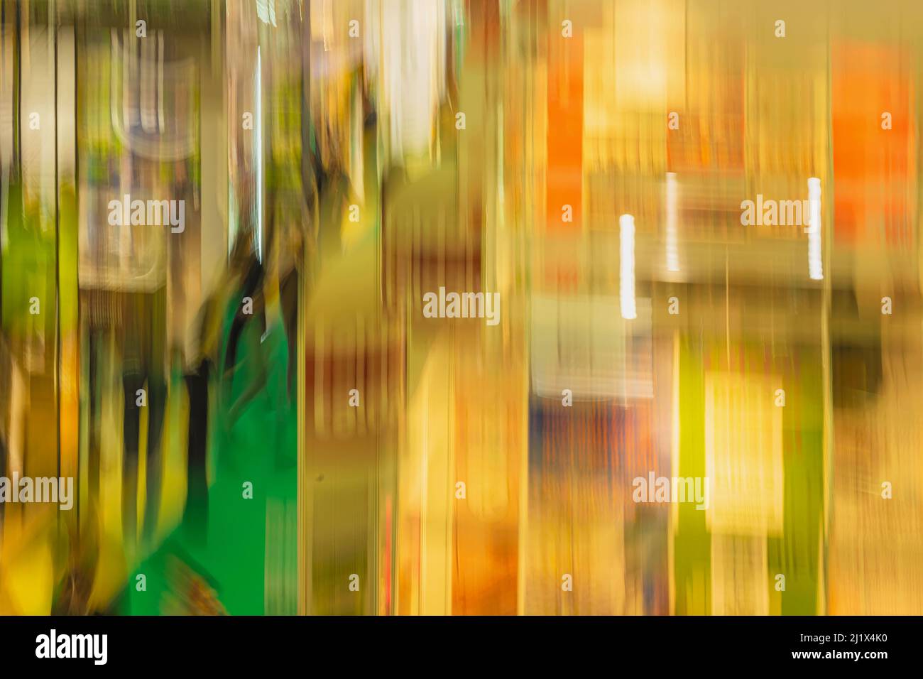Bright abstract blurred background, exhibition show. Glass showcases, illumination and reflections Stock Photo
