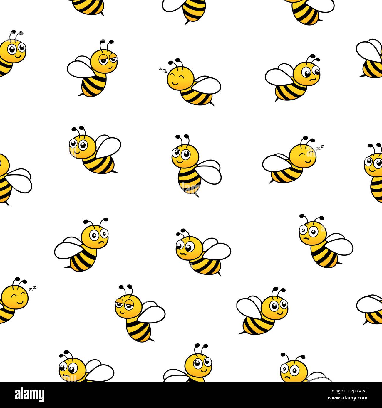 Bees seamless pattern. Flying bumblebees with different emotions. Stock Vector