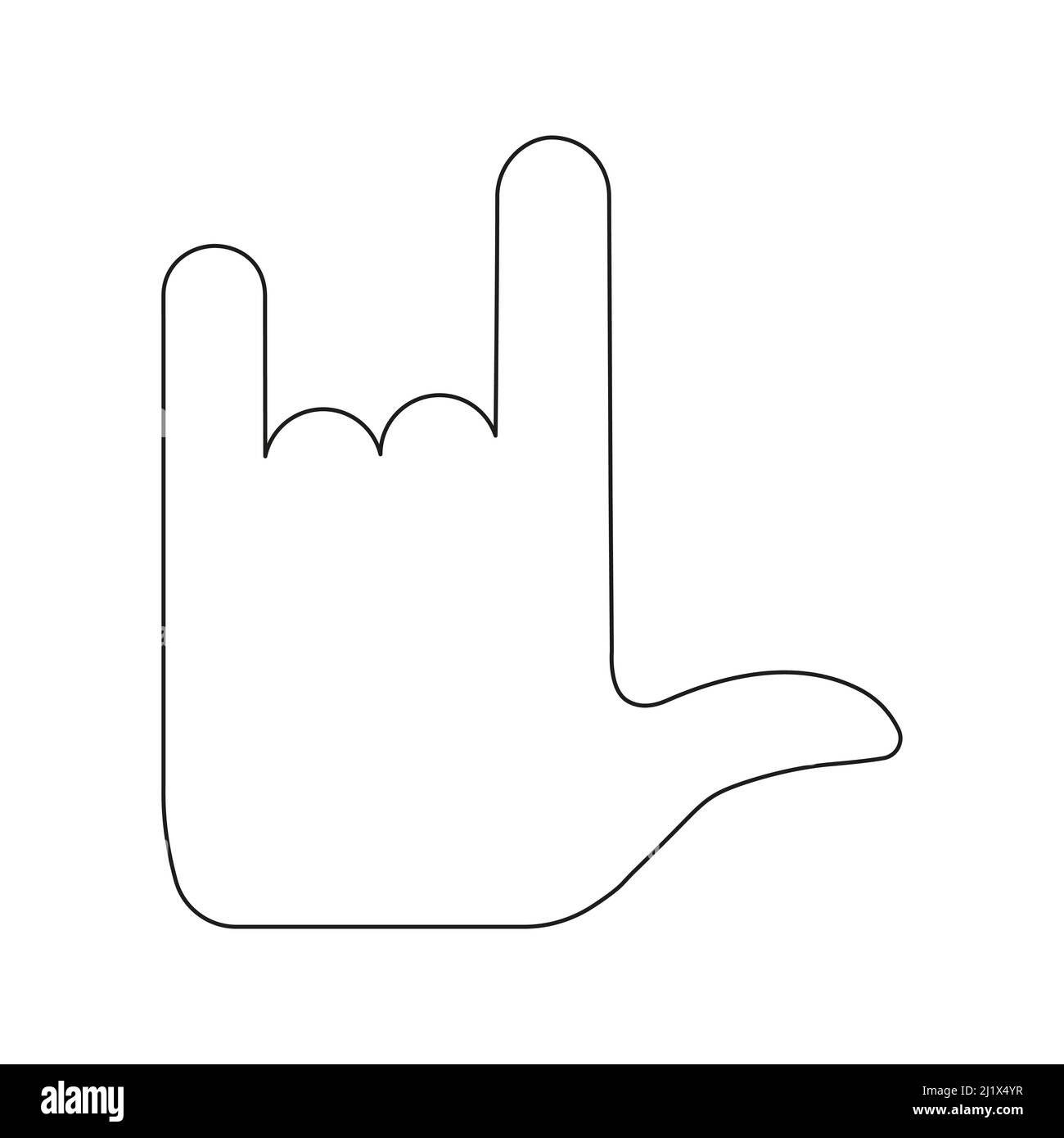 Rock and roll fingers line symbol. Heavy metal sign. Horns gesture linear pictogram. Vector isolated on white. Stock Vector