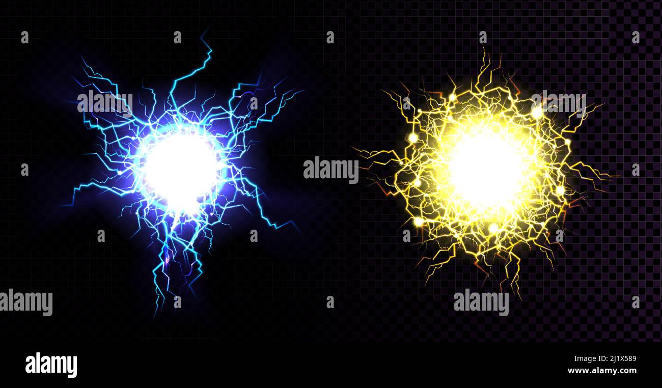 Lightning ball, electric strike impact. Vector realistic set of ...