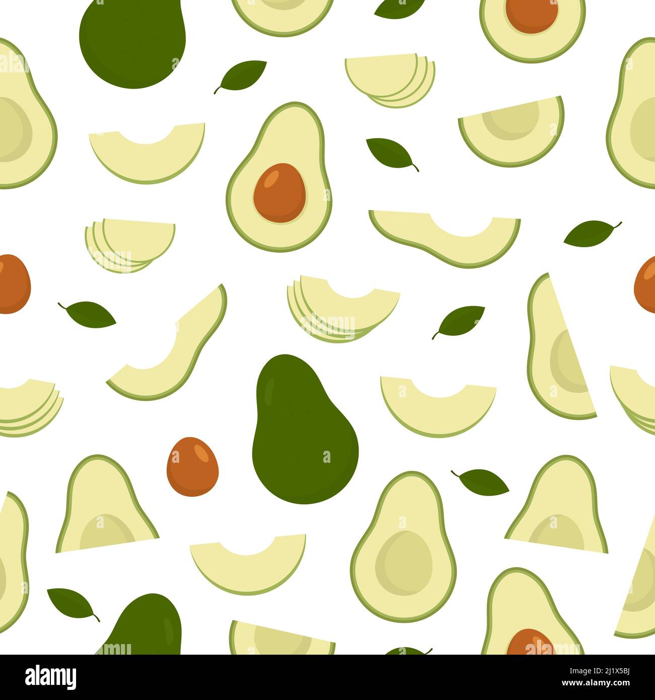 Avocado seamless pattern. Healthy food symbol. Half avocados. Vector isolated on white. Stock Vector