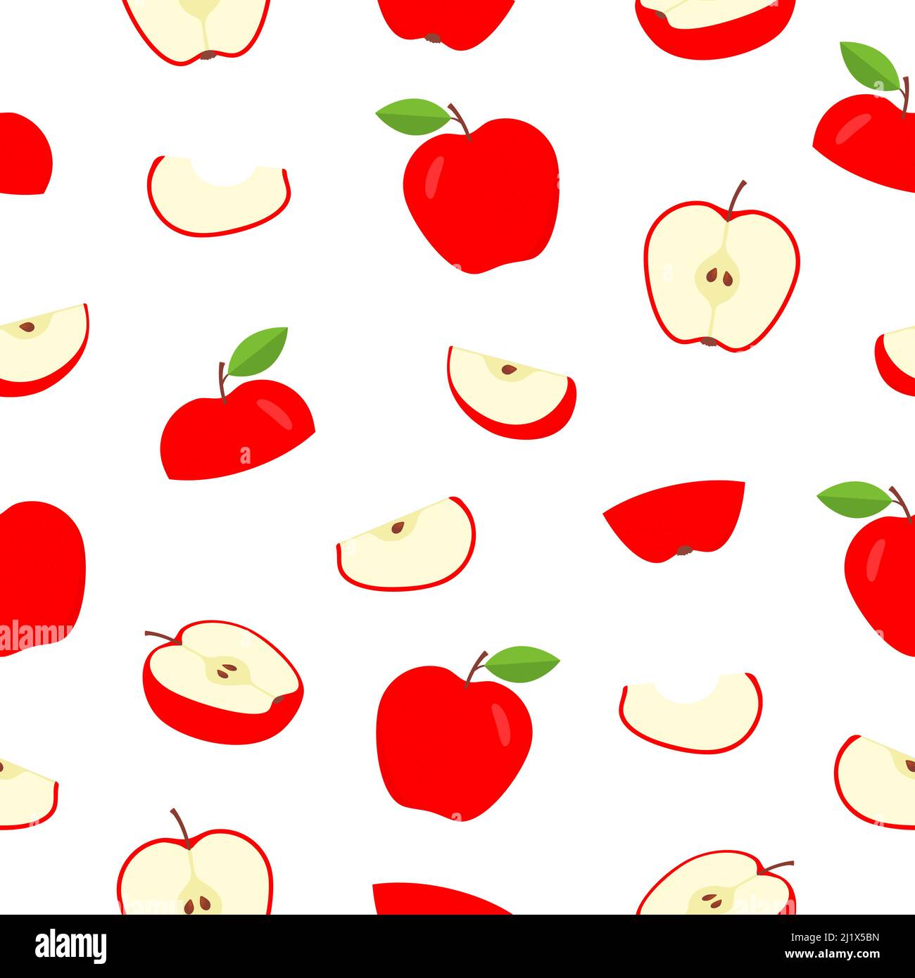 Seamless apple pattern. Sliced red apples white background. Sweet cute texture. Vector illustration. Stock Vector