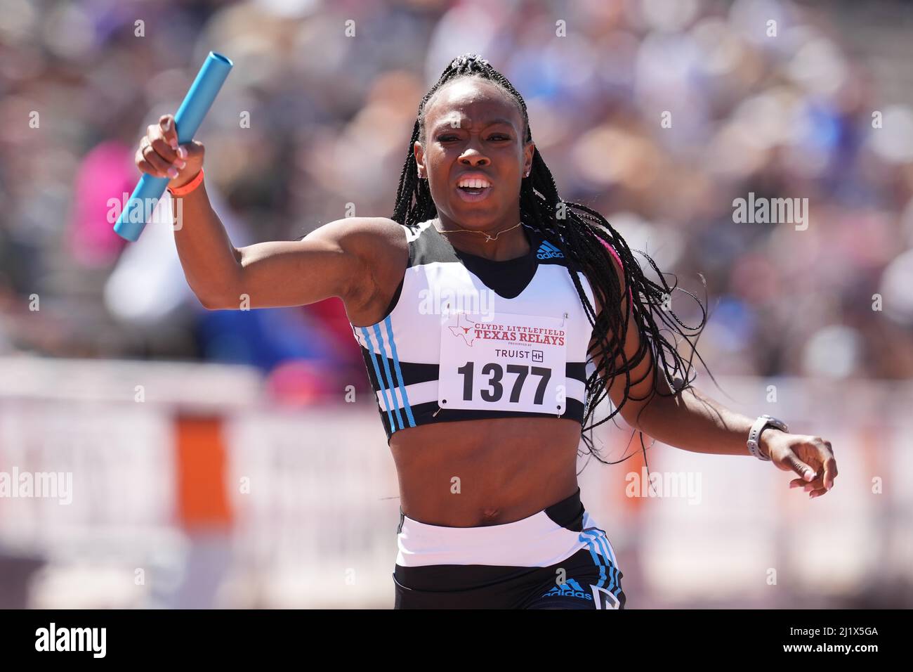 Ashley Henderson runs in the women's 4 x 200m relay during the 94th