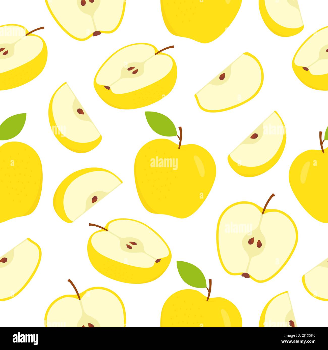 Seamless apple pattern. Sliced green apples white background. Sweet cute fruits texture. Vector illustration Stock Vector