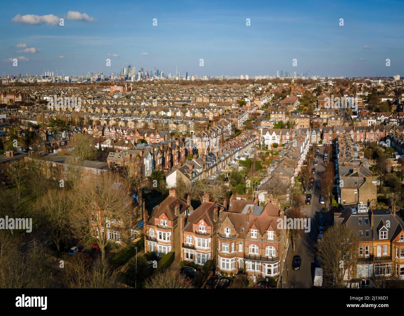 London Panoramic aerial view of terraced house rooftops in south west