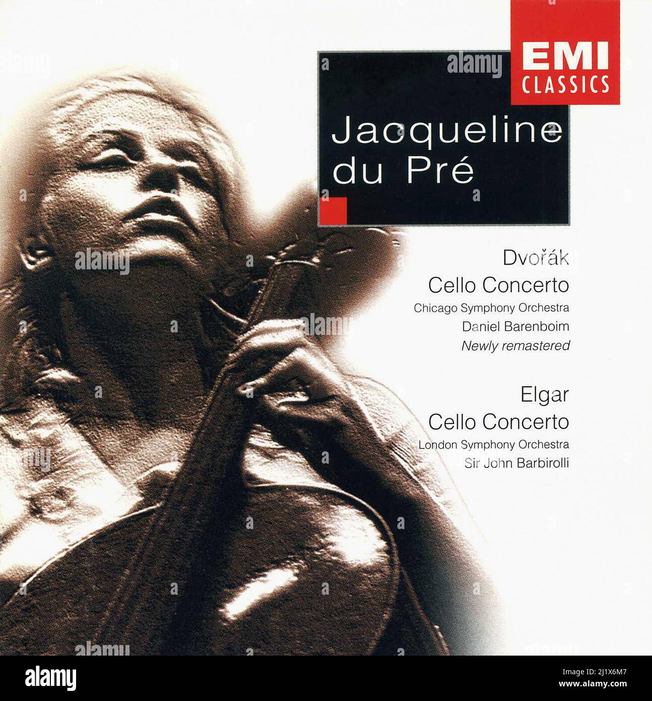 CD album cover. 'Cello Concerto'. Edward Elgar. Jacqueline du Pre. Sir John Barbirolli. London Symphony Orchestra. Stock Photo