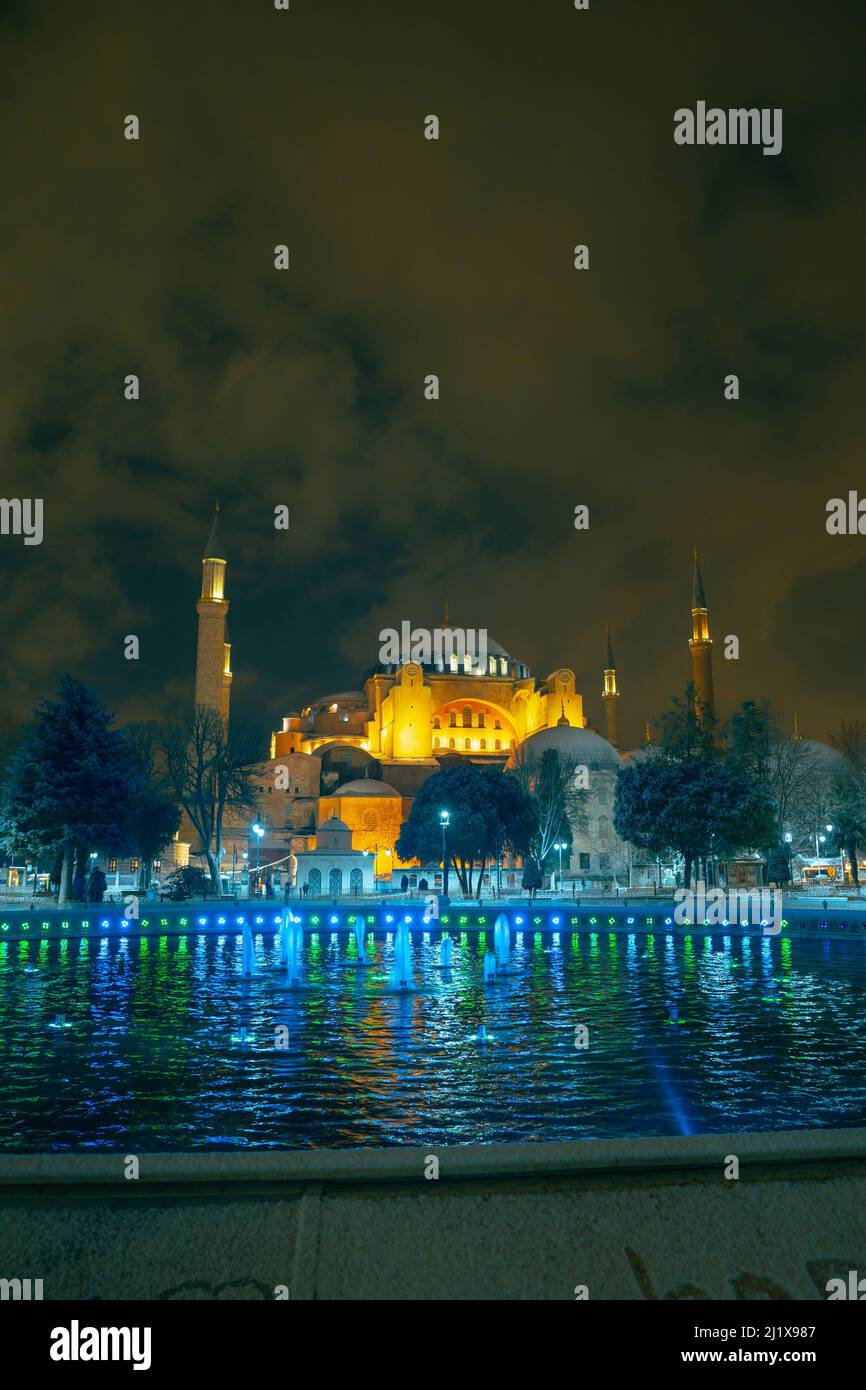 Istanbul photo. Night view of Hagia Sophia or Ayasofya at winter ...