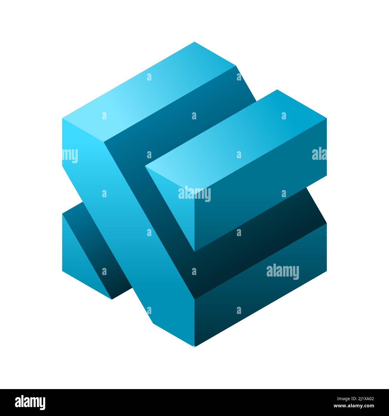 Blue abstract cube shape. 3D letter X logo template. Geometric square object. Isometric letter X symbol. Corporate logotype. Architecture. Vector Stock Vector