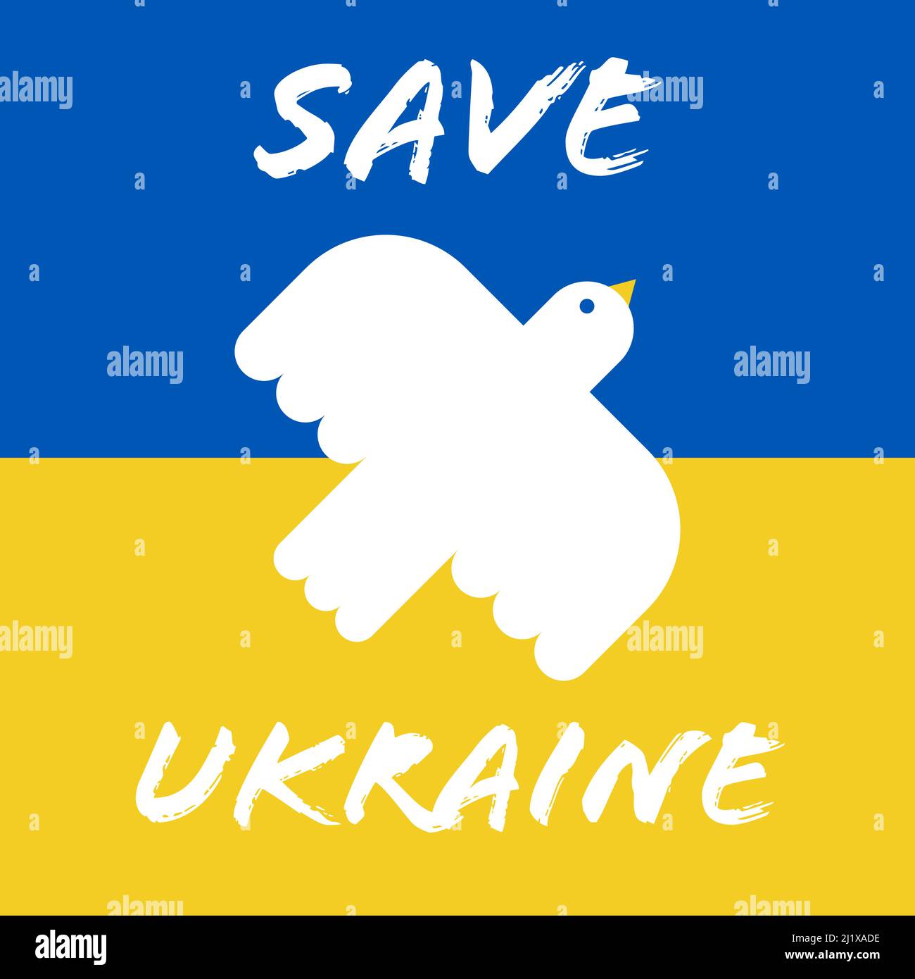 Save Ukraine. White dove flying on blue and yellow background. Peace symbol. Vector illustration, flat design Stock Vector