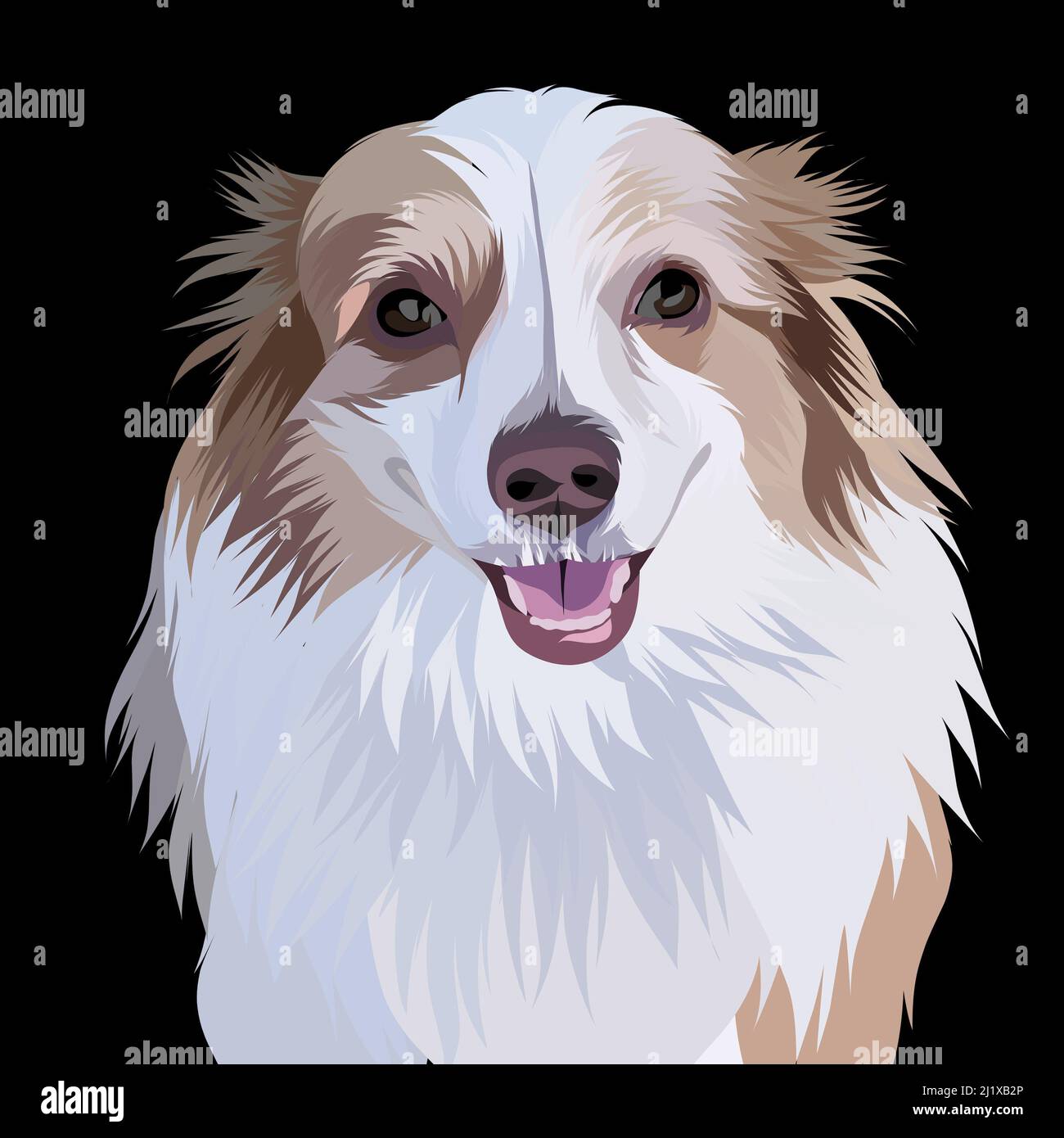 A vertical illustrative painting of a white dog on a black background Stock Photo