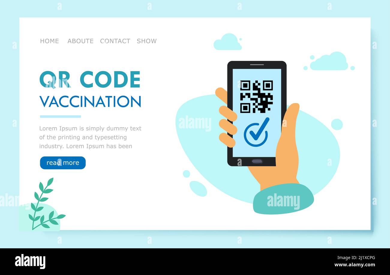 QR code vaccination. Coronavirus Immune passport template icon. landing ...